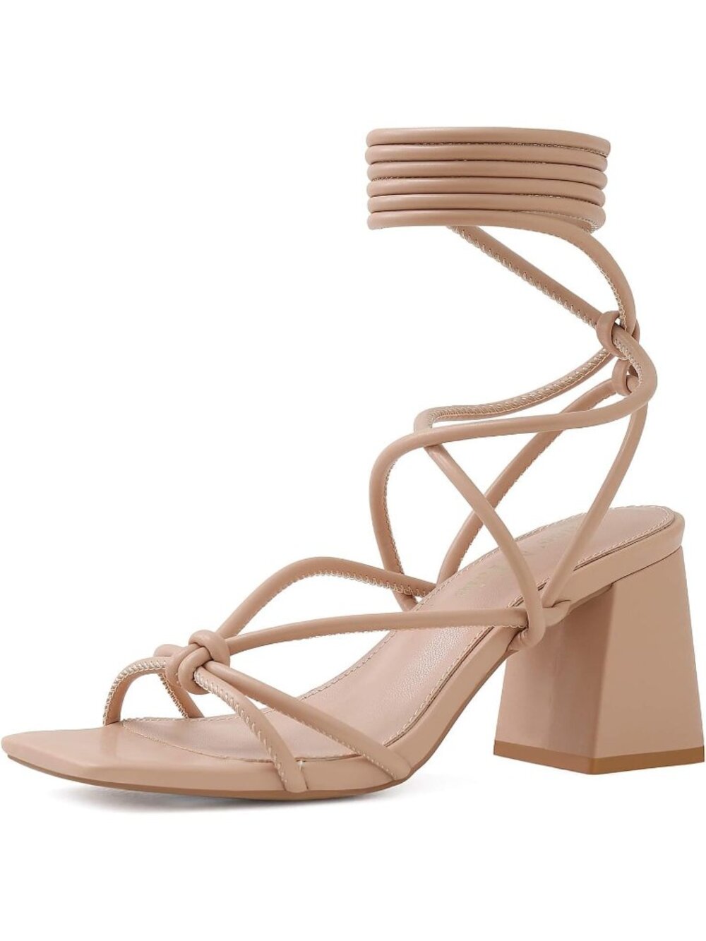 Women's Nude Strappy Gladiator High Heel Sandals Chunky Block Heel Open Toe